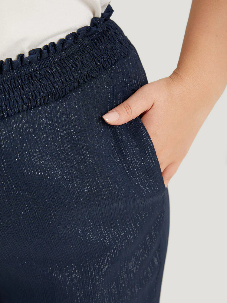 Plain Glitter Shirred Waist Pocket Pants - Image 7