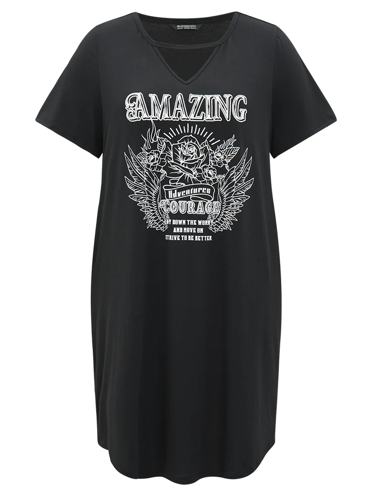 Graphic & Letter Print Pocket Cut Out Dress - Image 10