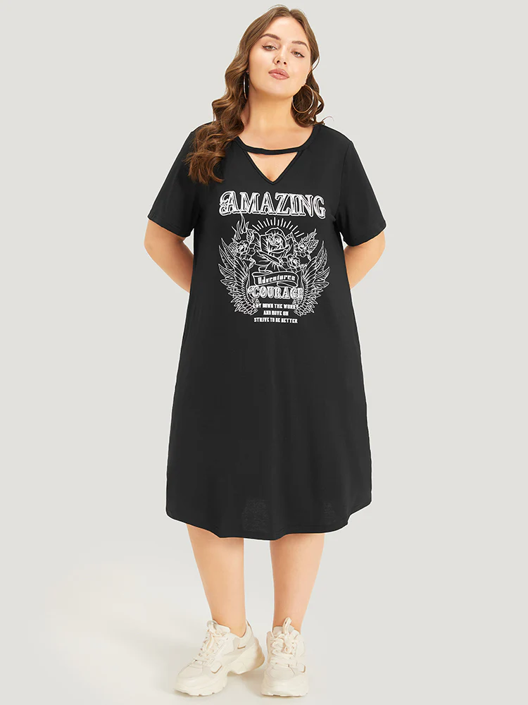Graphic & Letter Print Pocket Cut Out Dress - Image 2