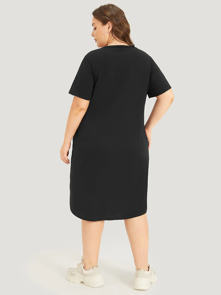 Graphic & Letter Print Pocket Cut Out Dress - Image 3