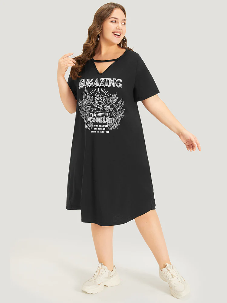 Graphic & Letter Print Pocket Cut Out Dress - Image 4