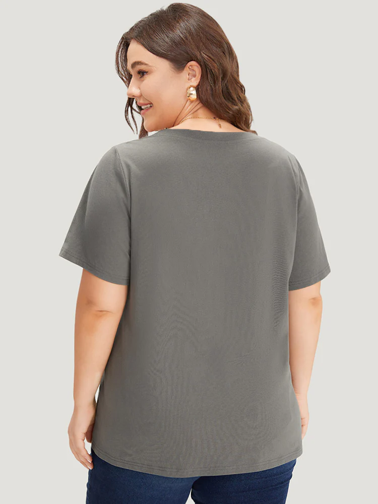 Plain Graphic Print Round Neck T-shirt - Image 2
