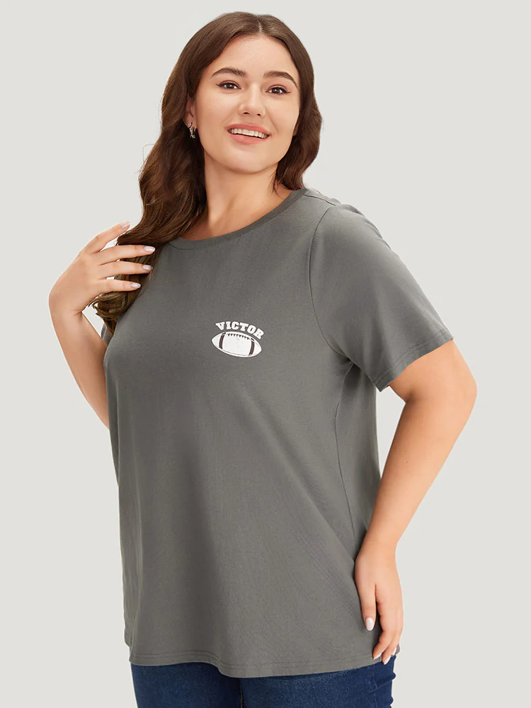 Plain Graphic Print Round Neck T-shirt - Image 3