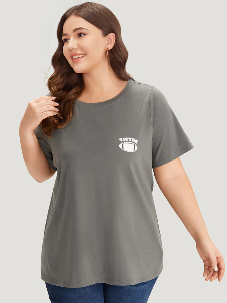 Plain Graphic Print Round Neck T-shirt - Image 4