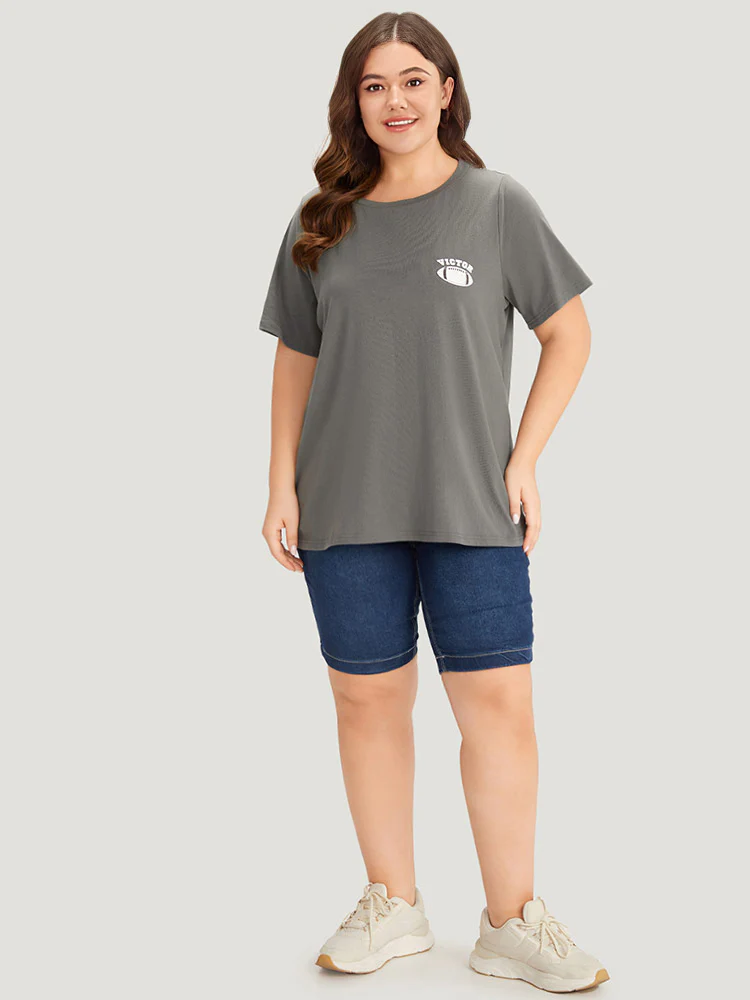 Plain Graphic Print Round Neck T-shirt - Image 5