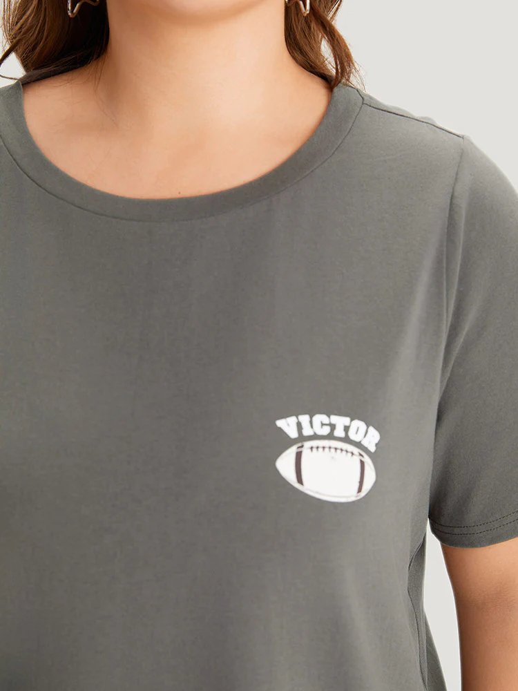 Plain Graphic Print Round Neck T-shirt - Image 6