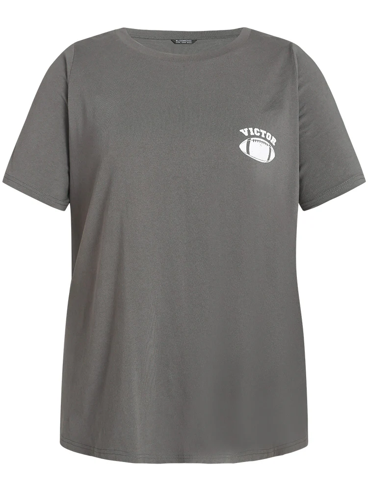 Plain Graphic Print Round Neck T-shirt - Image 8
