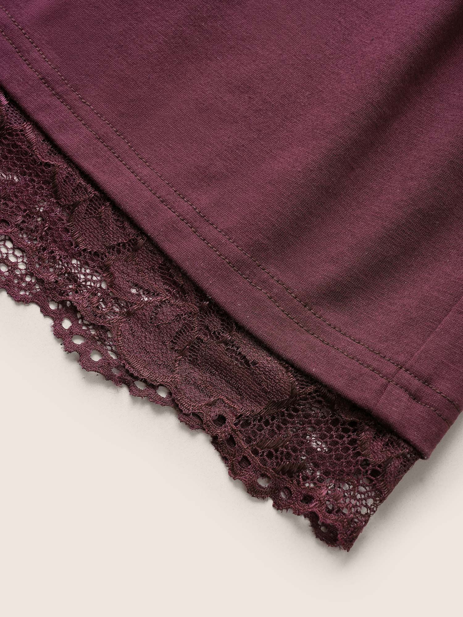 Plain Guipure Lace Detail Elastic Waist Pajama Bottoms - Image 6