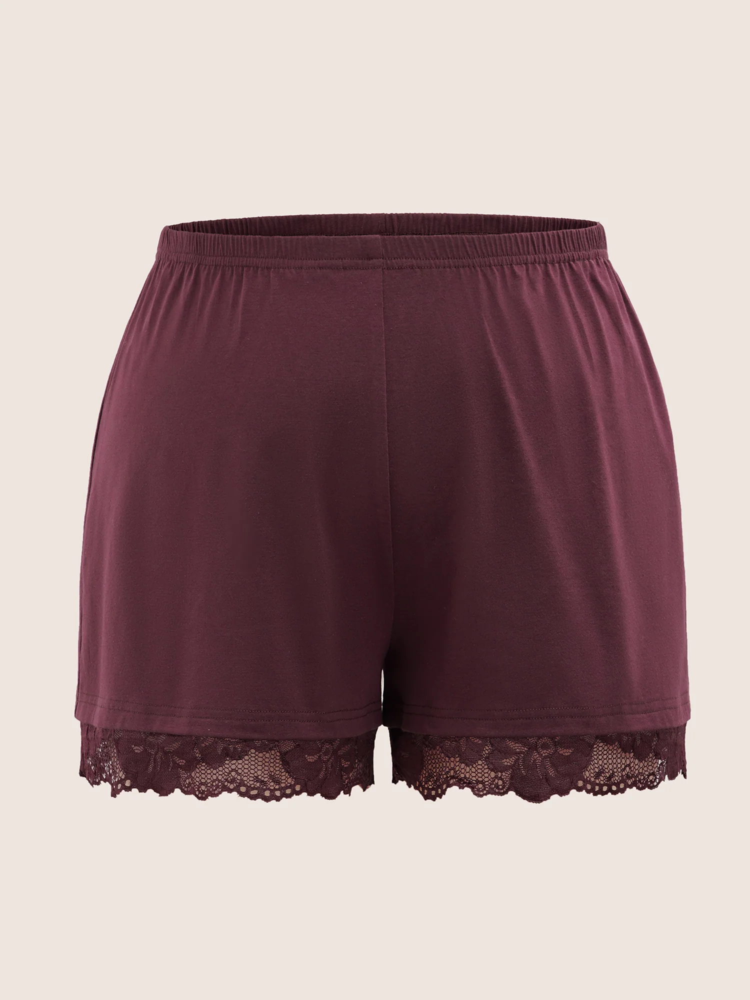 Plain Guipure Lace Detail Elastic Waist Pajama Bottoms - Image 7
