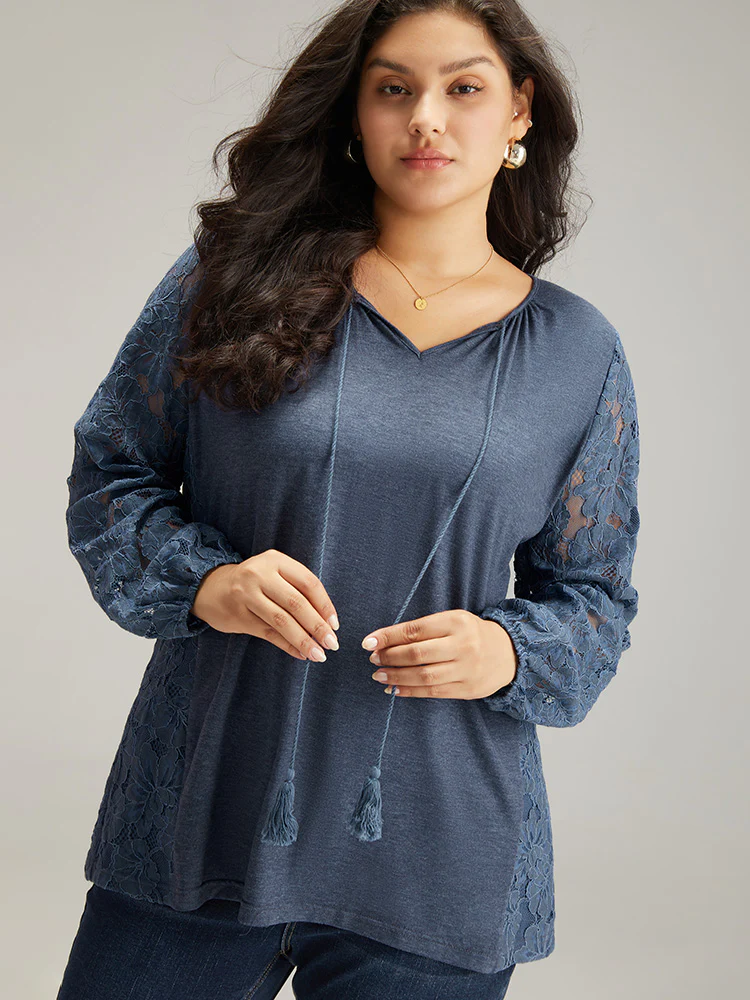 Plain Guipure Lace Tassel T-shirt - Image 2