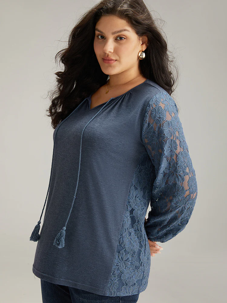 Plain Guipure Lace Tassel T-shirt - Image 4