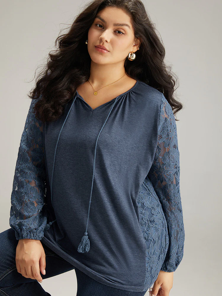 Plain Guipure Lace Tassel T-shirt - Image 5