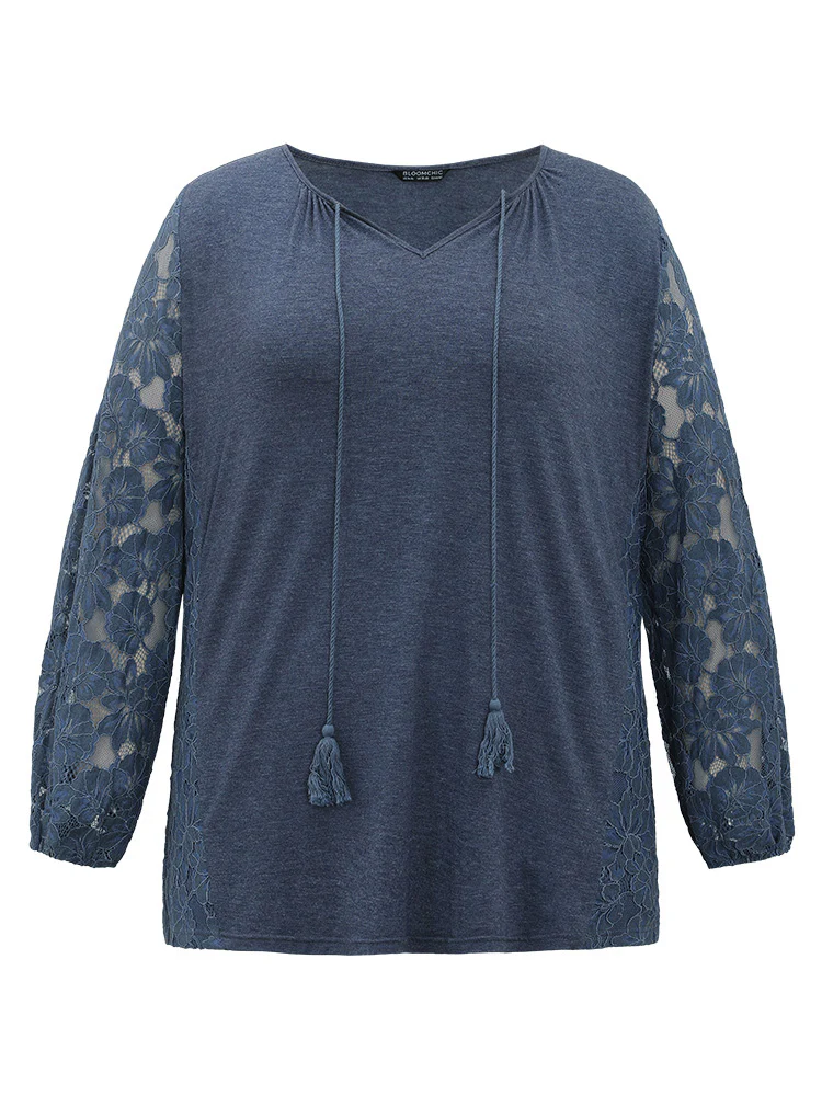 Plain Guipure Lace Tassel T-shirt - Image 8