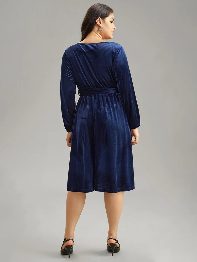 Plain Half Zip Belted Pocket Corduroy Dress - Image 2