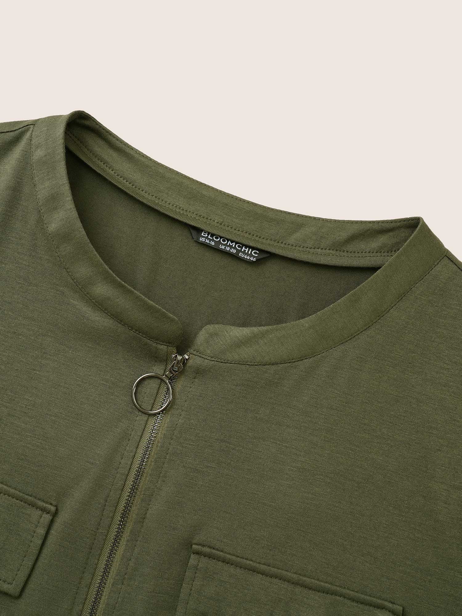 Plain Half Zip Flap Detail Tab Sleeve Dress - Image 6