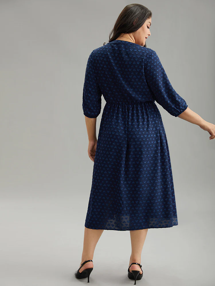 Plain Heart Textured Half Zip Notched Dress - Image 4