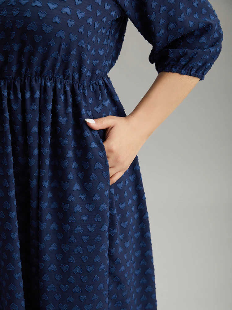 Plain Heart Textured Half Zip Notched Dress - Image 6