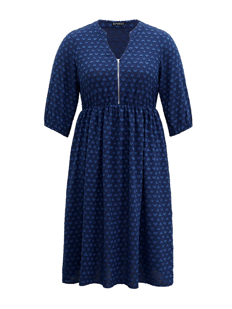 Plain Heart Textured Half Zip Notched Dress - Image 7