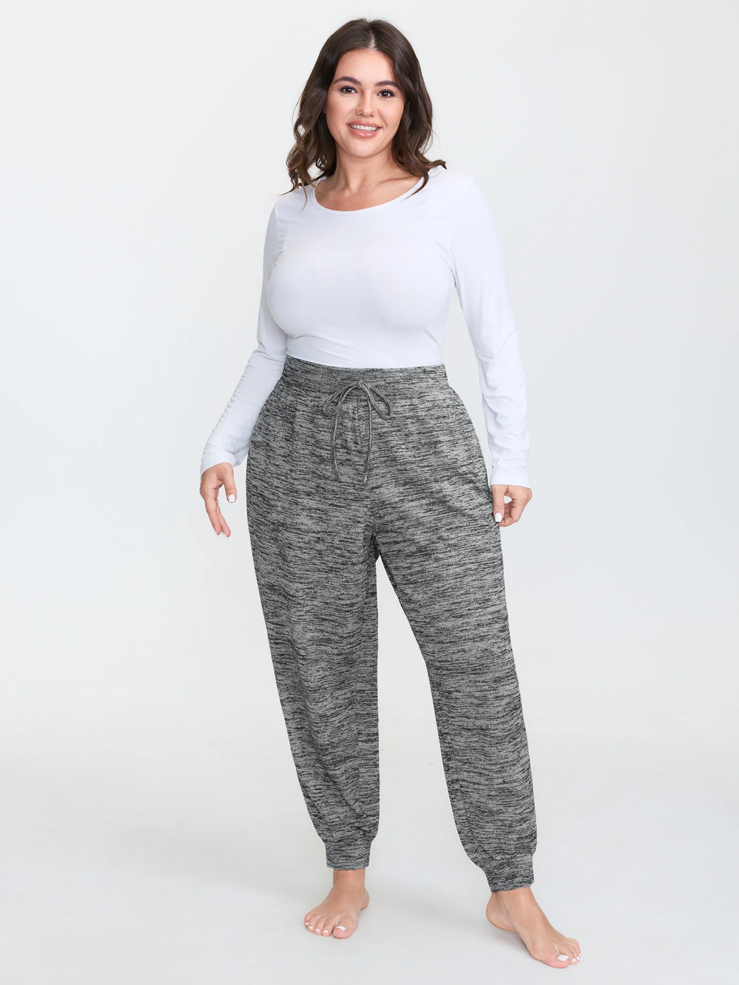 Plain Heather Drawstring Lounge Bottoms - Image 2
