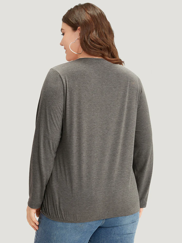 Plain Heather Gathered Wrap T-shirt - Image 2