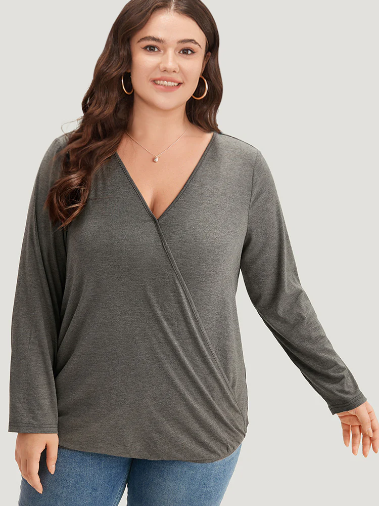 Plain Heather Gathered Wrap T-shirt - Image 3