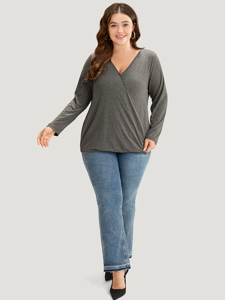 Plain Heather Gathered Wrap T-shirt - Image 4