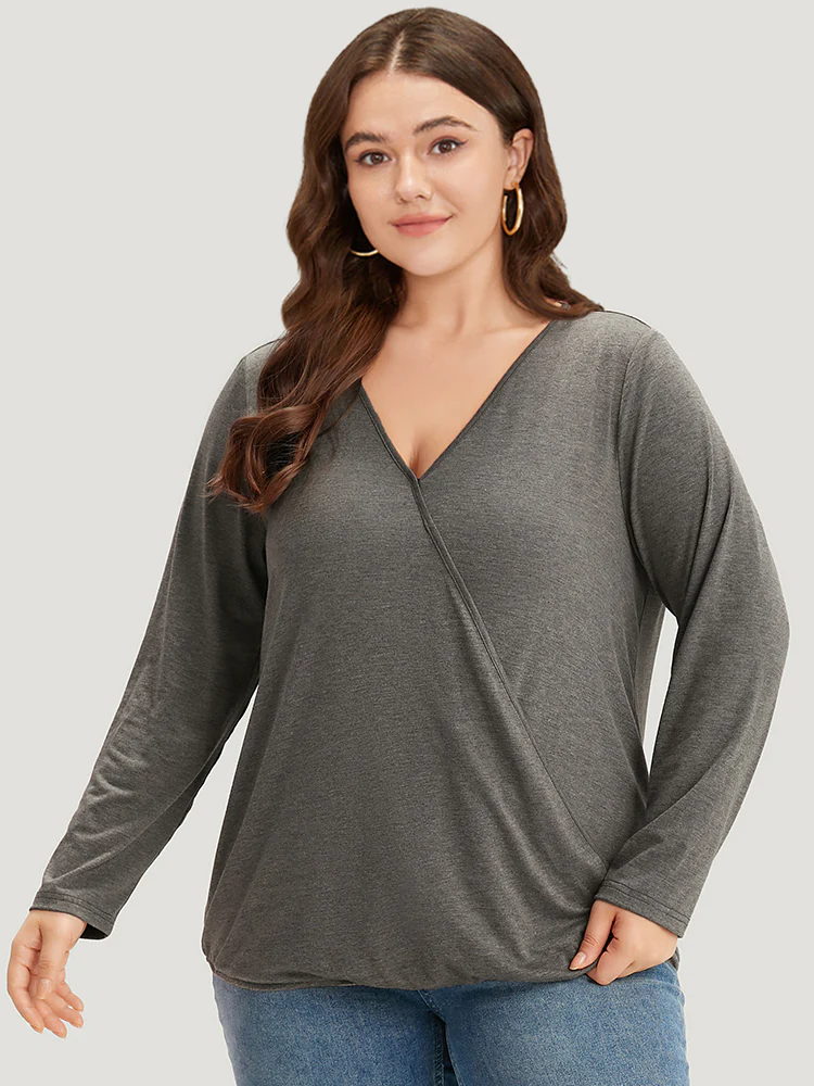 Plain Heather Gathered Wrap T-shirt - Image 5