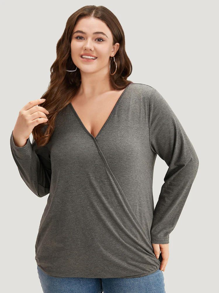 Plain Heather Gathered Wrap T-shirt - Image 6