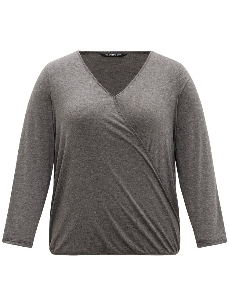 Plain Heather Gathered Wrap T-shirt - Image 9
