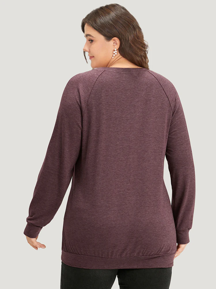 Plain Heather Guipure Lace Raglan Sleeve Pocket Sweatshirt - Image 2