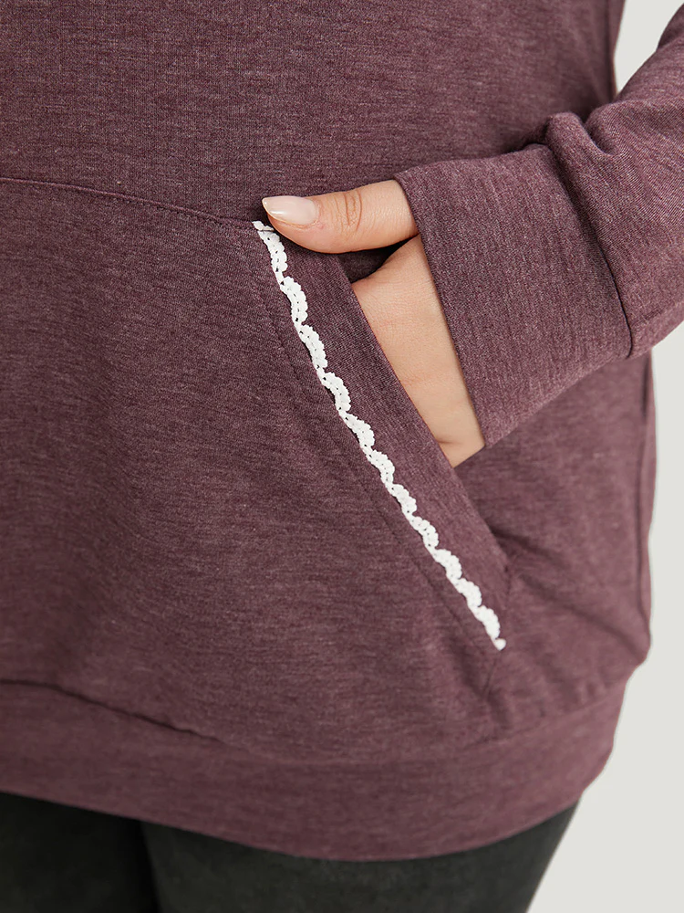 Plain Heather Guipure Lace Raglan Sleeve Pocket Sweatshirt - Image 6