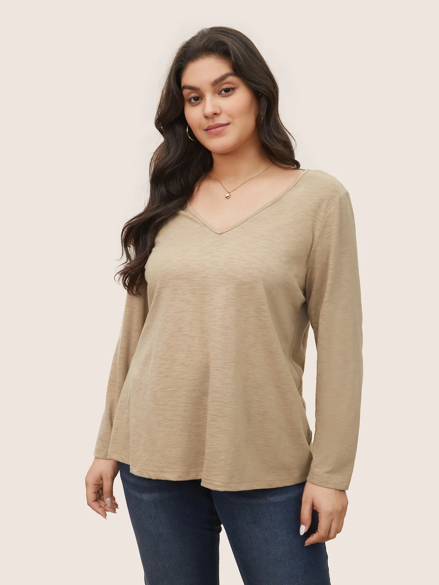 Plain Heather Lace Mesh Patchwork T-shirt - Image 2