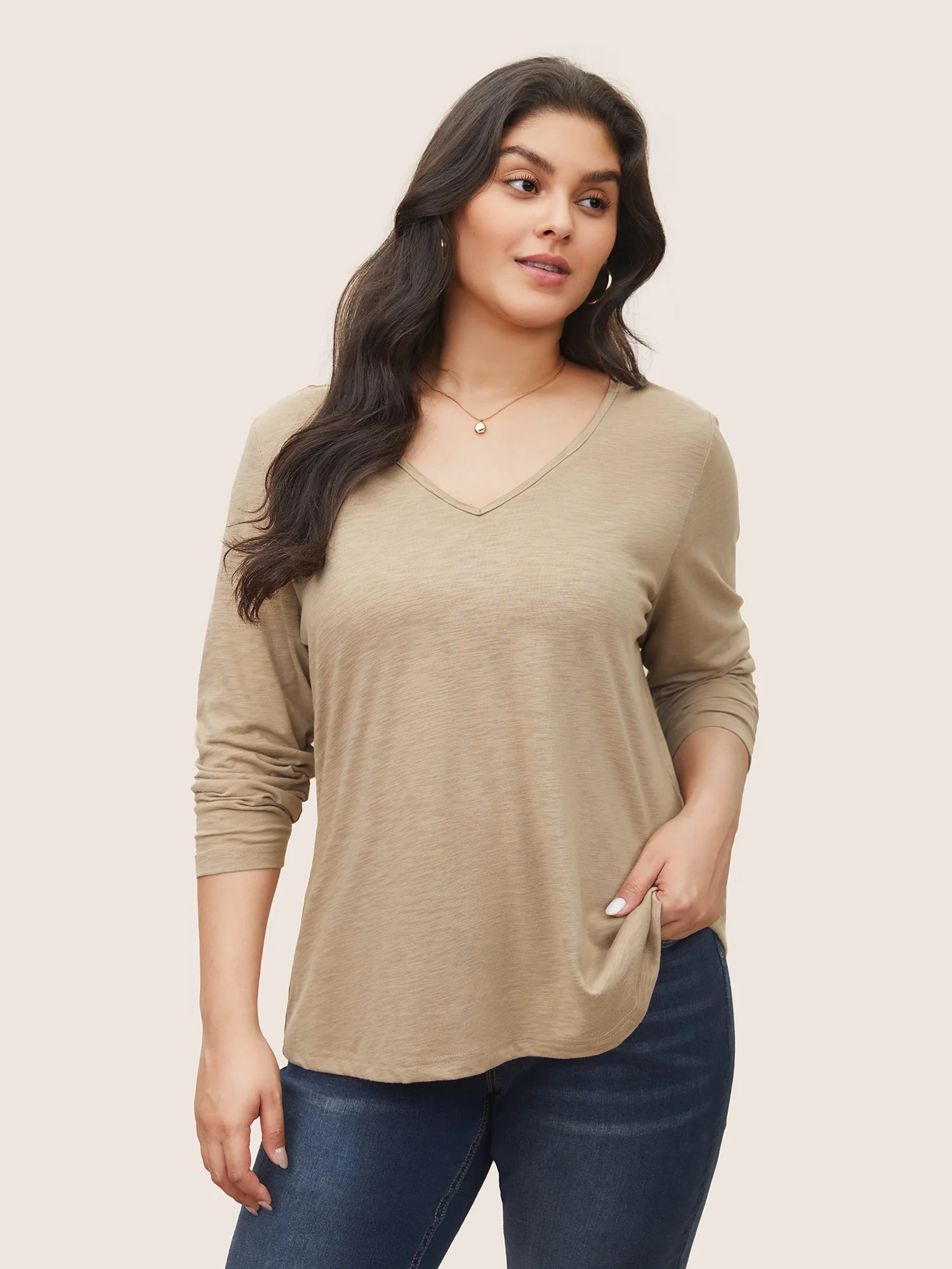 Plain Heather Lace Mesh Patchwork T-shirt - Image 3