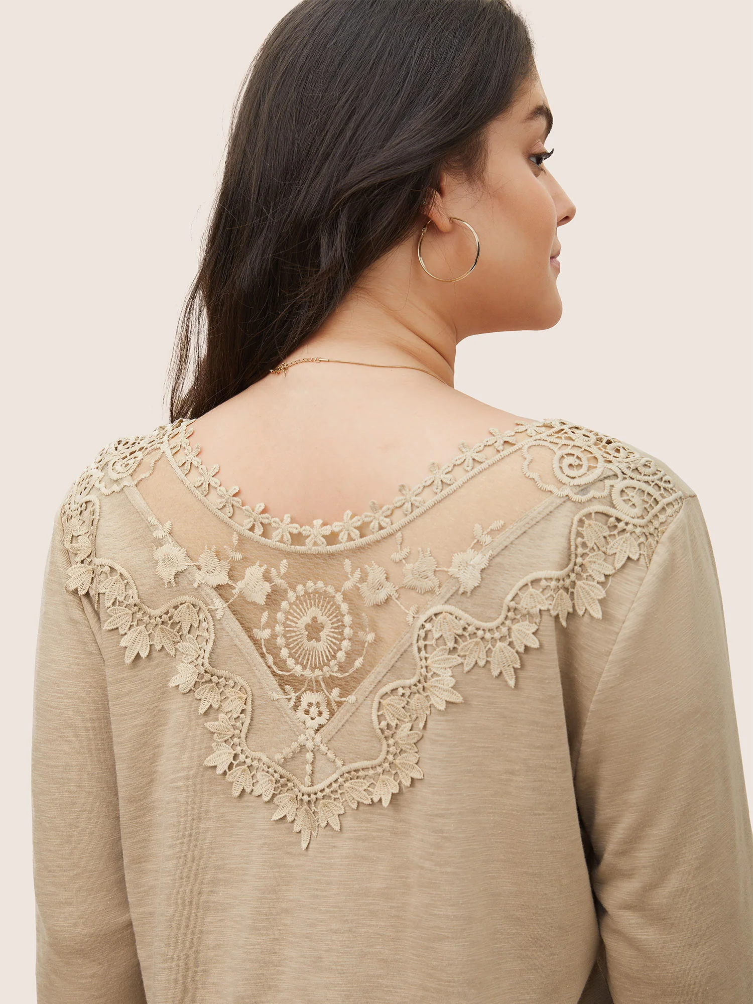 Plain Heather Lace Mesh Patchwork T-shirt - Image 5