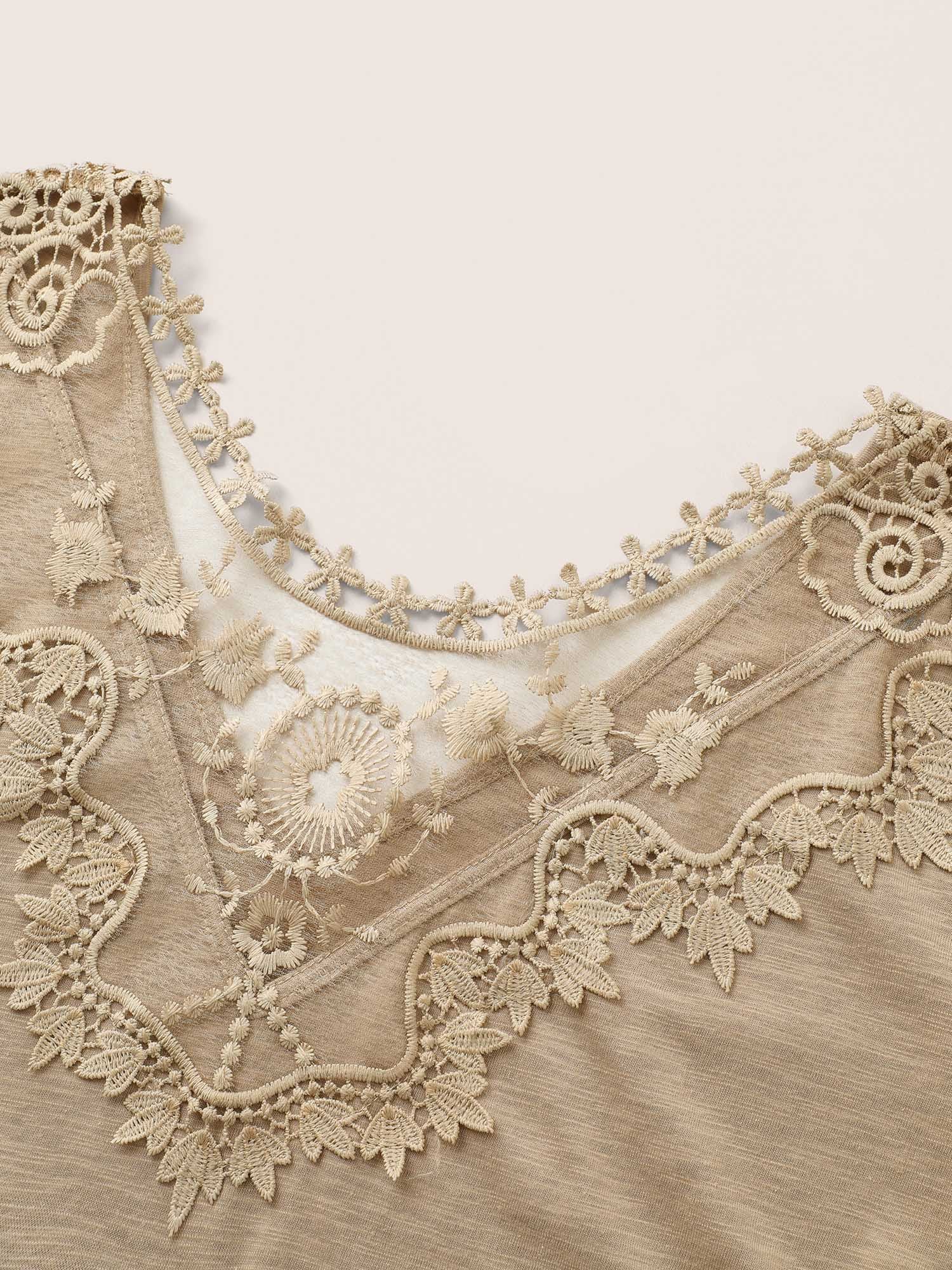 Plain Heather Lace Mesh Patchwork T-shirt - Image 6
