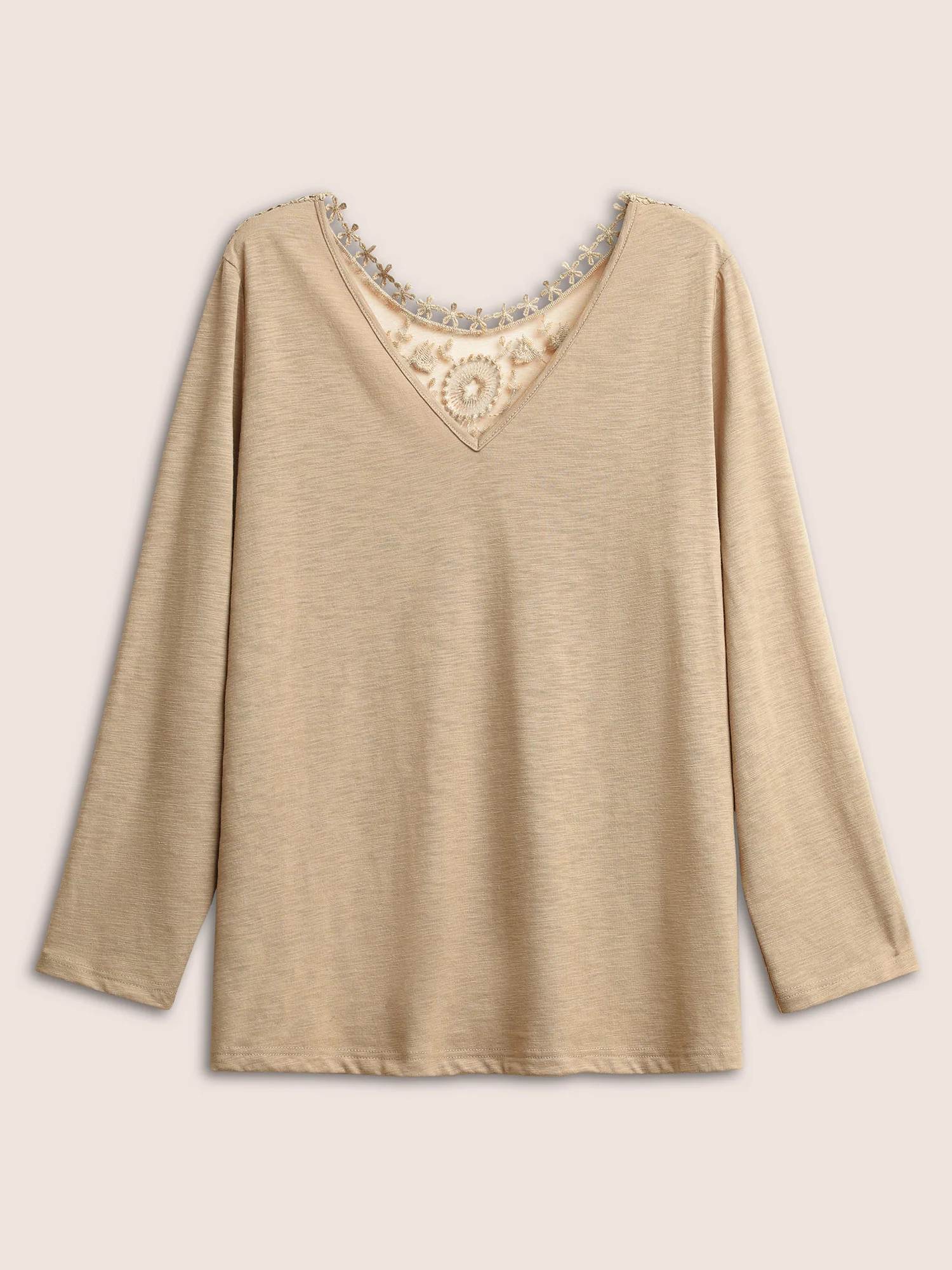 Plain Heather Lace Mesh Patchwork T-shirt - Image 7