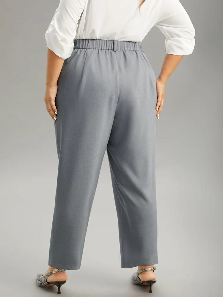 Plain Heather Texture Elastic Waist Pocket Pants - Image 2