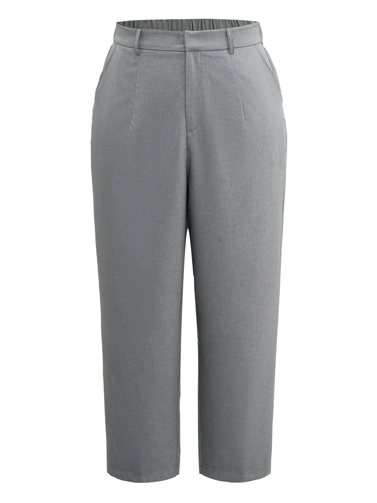 Plain Heather Texture Elastic Waist Pocket Pants - Image 5