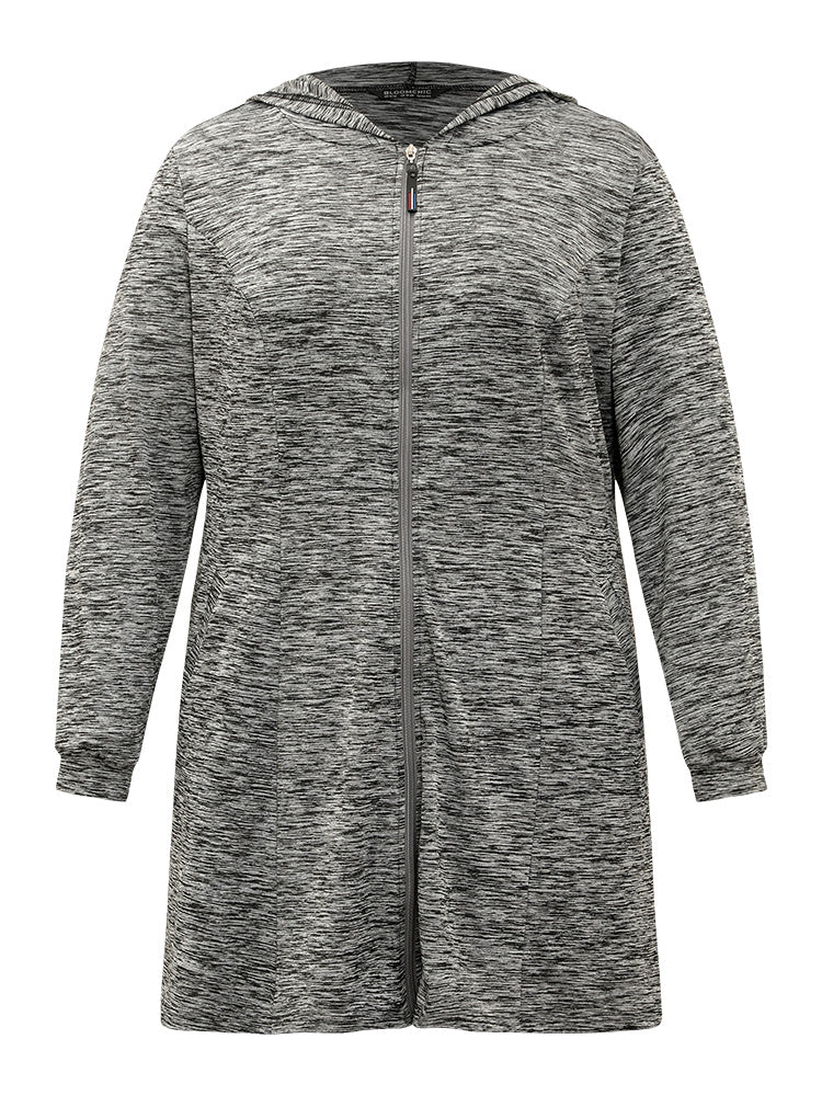 Plain Heather Zipper Pocket Hooded Jacket - Image 10