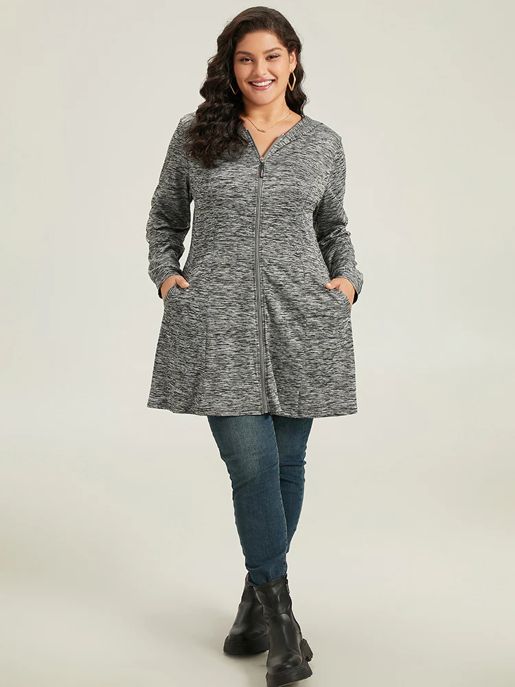 Plain Heather Zipper Pocket Hooded Jacket - Image 6
