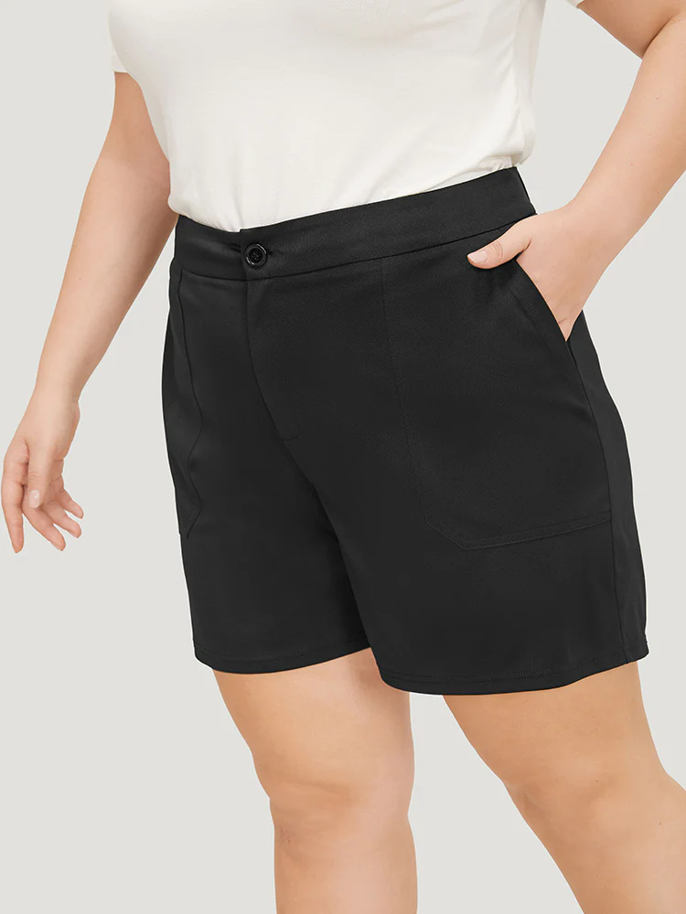 Plain High Waist Slant Pocket Shorts - Image 4