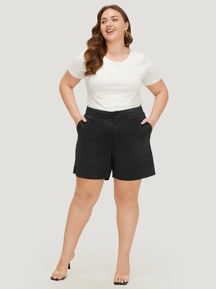 Plain High Waist Slant Pocket Shorts - Image 6