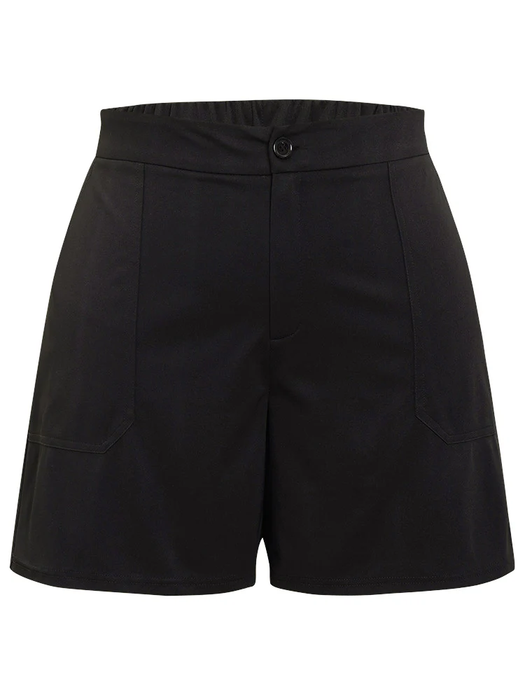 Plain High Waist Slant Pocket Shorts - Image 9
