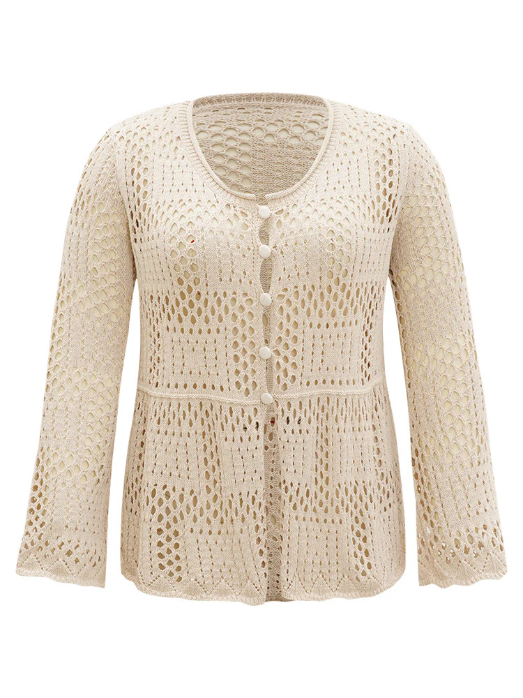 Plain Hollow Out Button Through Bell Sleeve Cardigan - Image 10