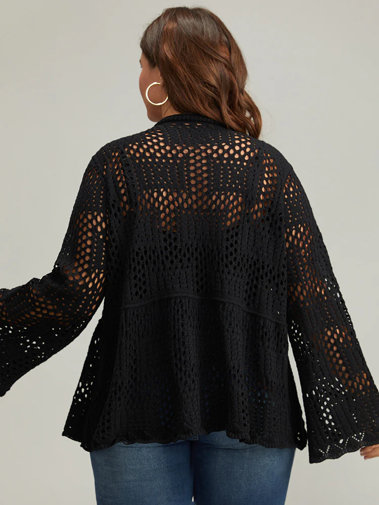 Plain Hollow Out Button Through Bell Sleeve Cardigan - Image 12