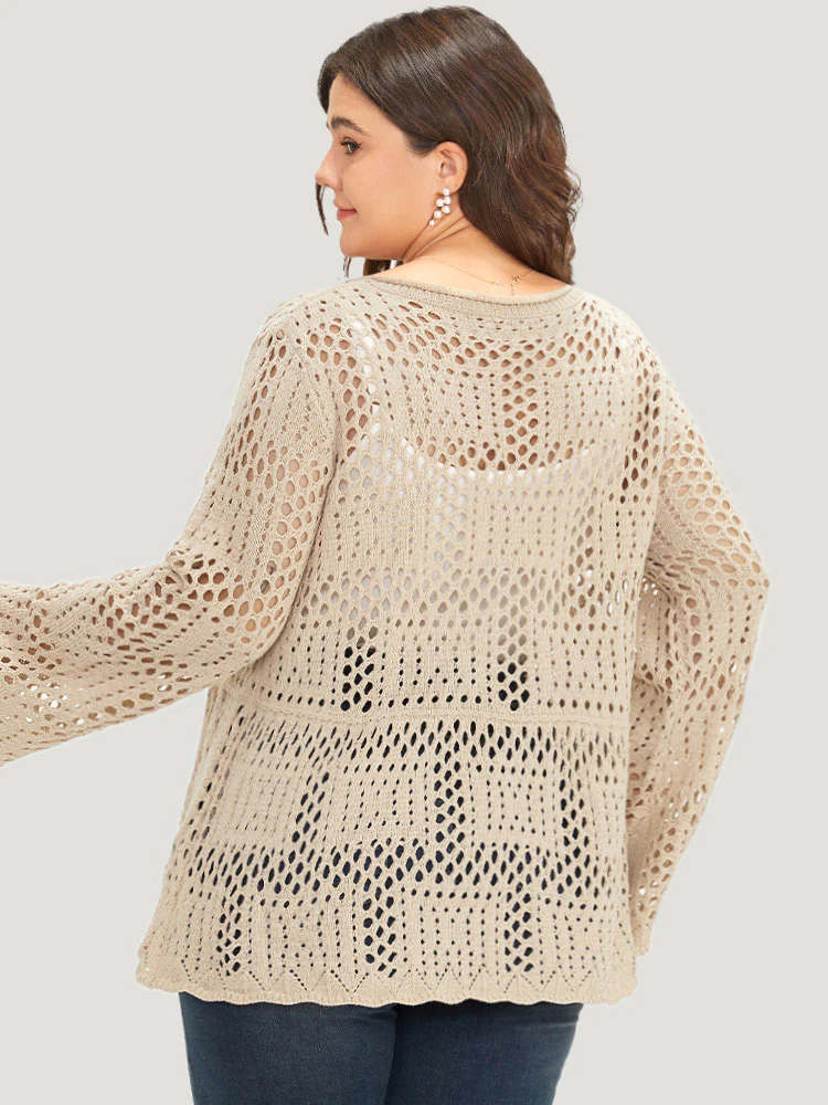 Plain Hollow Out Button Through Bell Sleeve Cardigan - Image 2