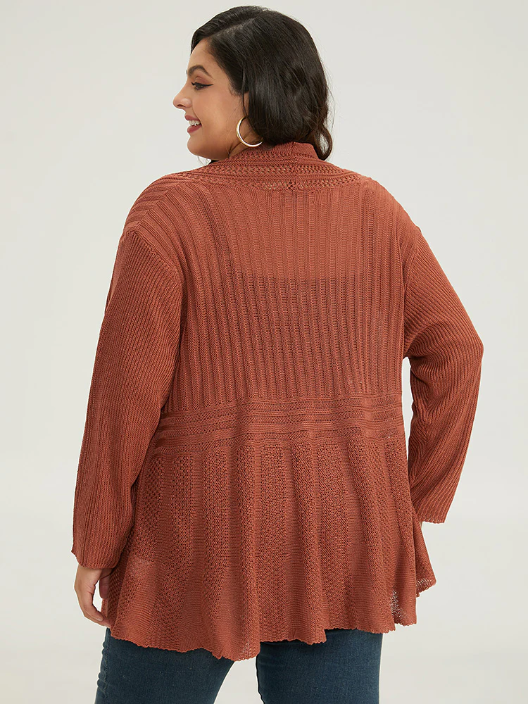 Plain Hollow Out Drop Shoulder Open Front Cardigan - Image 2