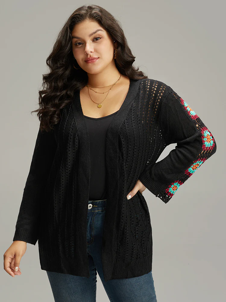 Plain Hollow Out Patchwork Cardigan