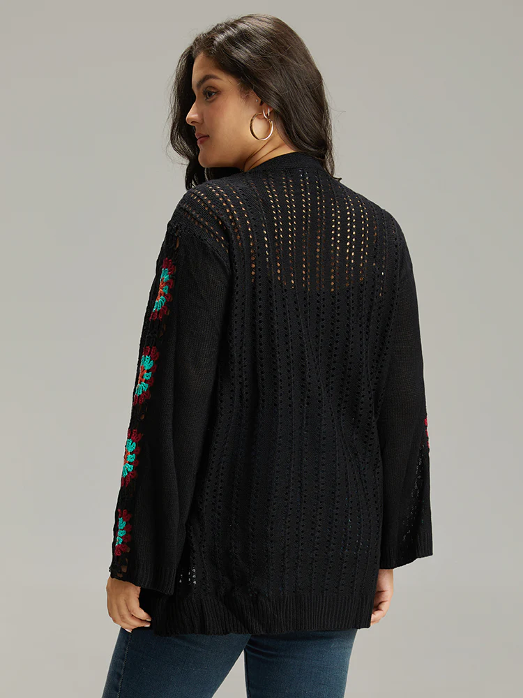 Plain Hollow Out Patchwork Cardigan - Image 2