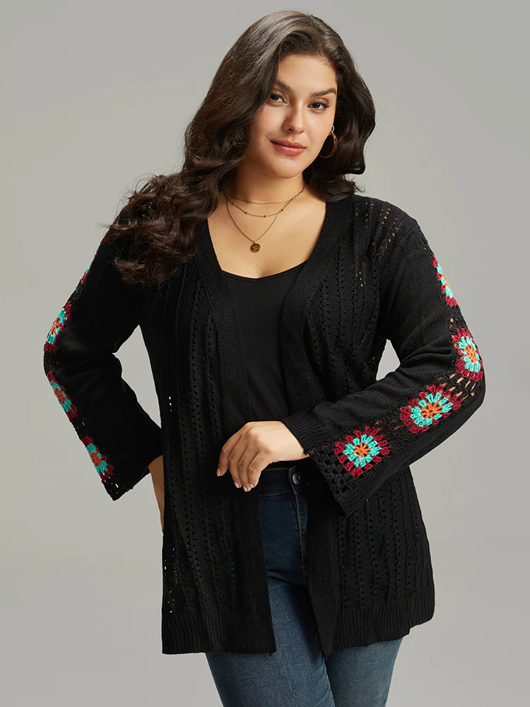 Plain Hollow Out Patchwork Cardigan - Image 3